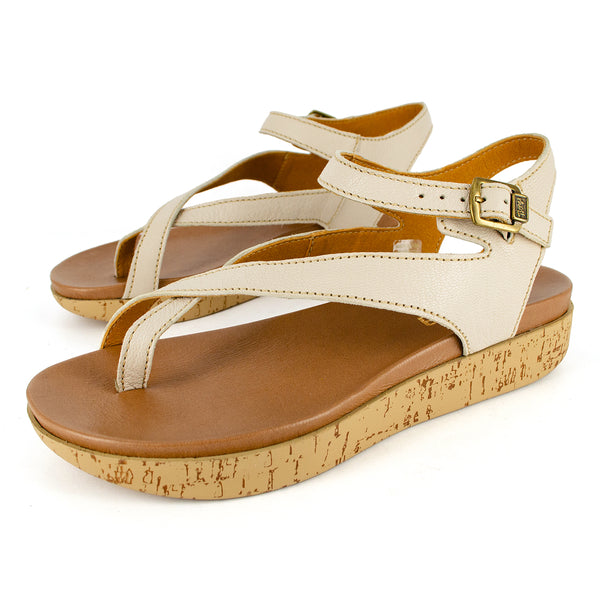 Umnyango : Ladies Leather Sandal in Cream Cayak