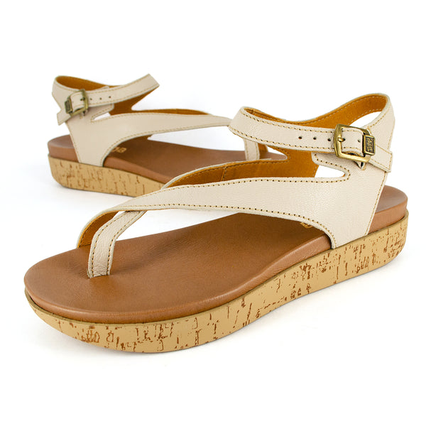 Umnyango : Ladies Leather Sandal in Cream Cayak