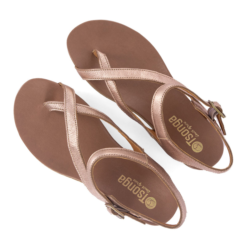 Umnyango : Ladies Leather Sandal in Rose Gold Metallic