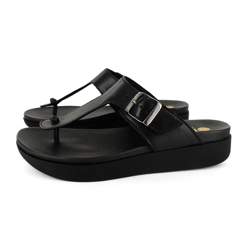 Olufemi : Ladies Leather Sandal in Black Relaxa