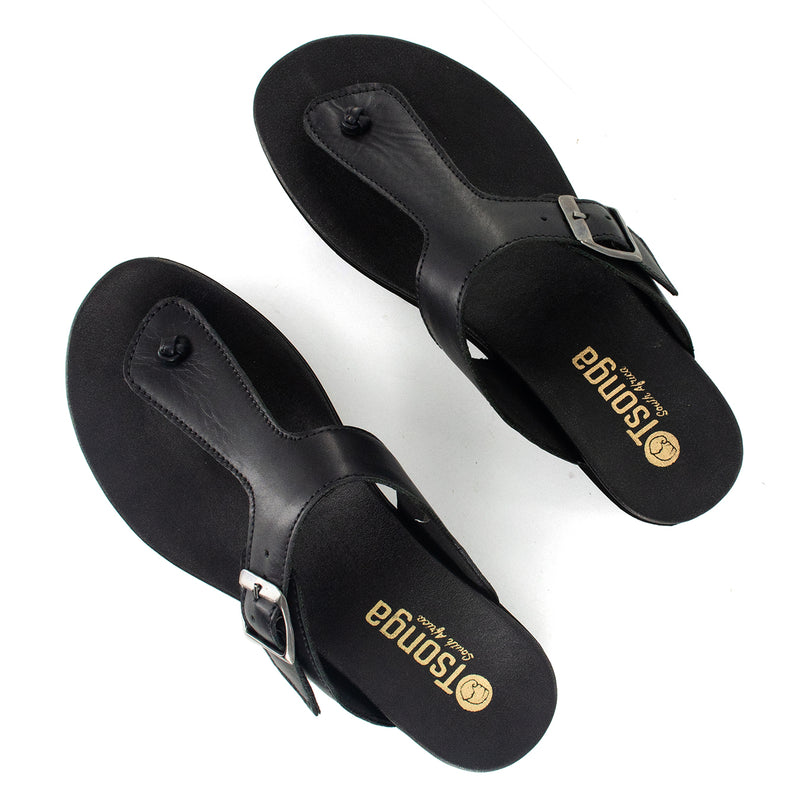 Olufemi : Ladies Leather Sandal in Black Relaxa