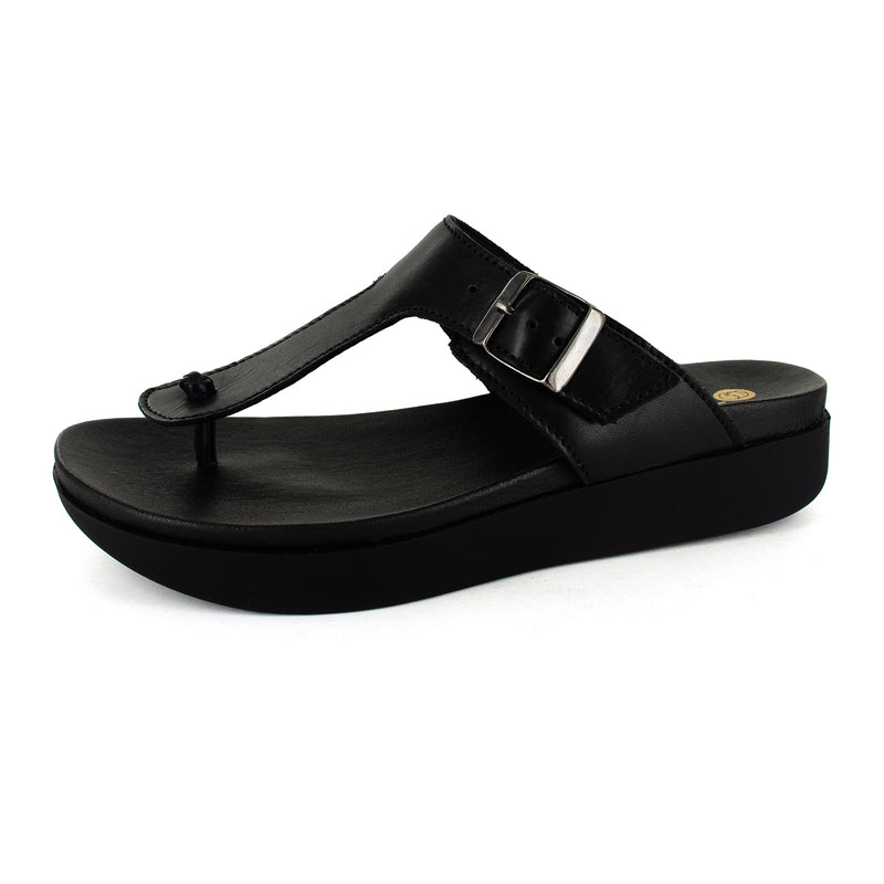 Olufemi : Ladies Leather Sandal in Black Relaxa