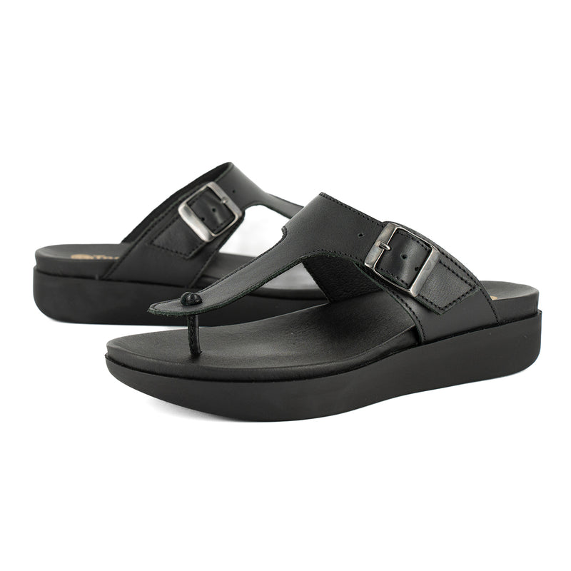 Olufemi : Ladies Leather Sandal in Black Relaxa