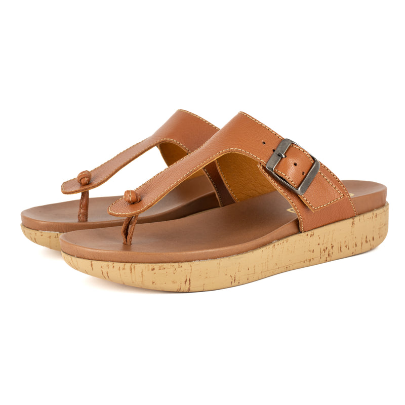 Olufemi : Ladies Leather Sandal in Oak Cayak