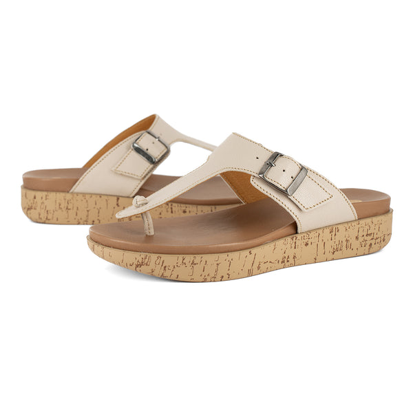 Olufemi : Ladies Leather Sandal in Cream Cayak