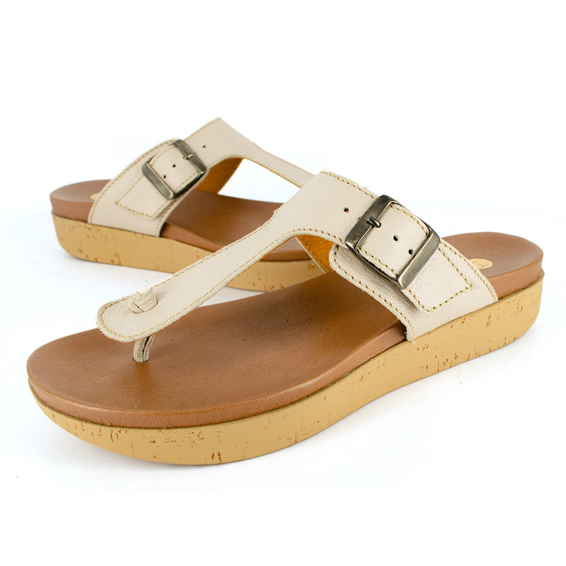 Olufemi : Ladies Leather Sandal in Cream Cayak