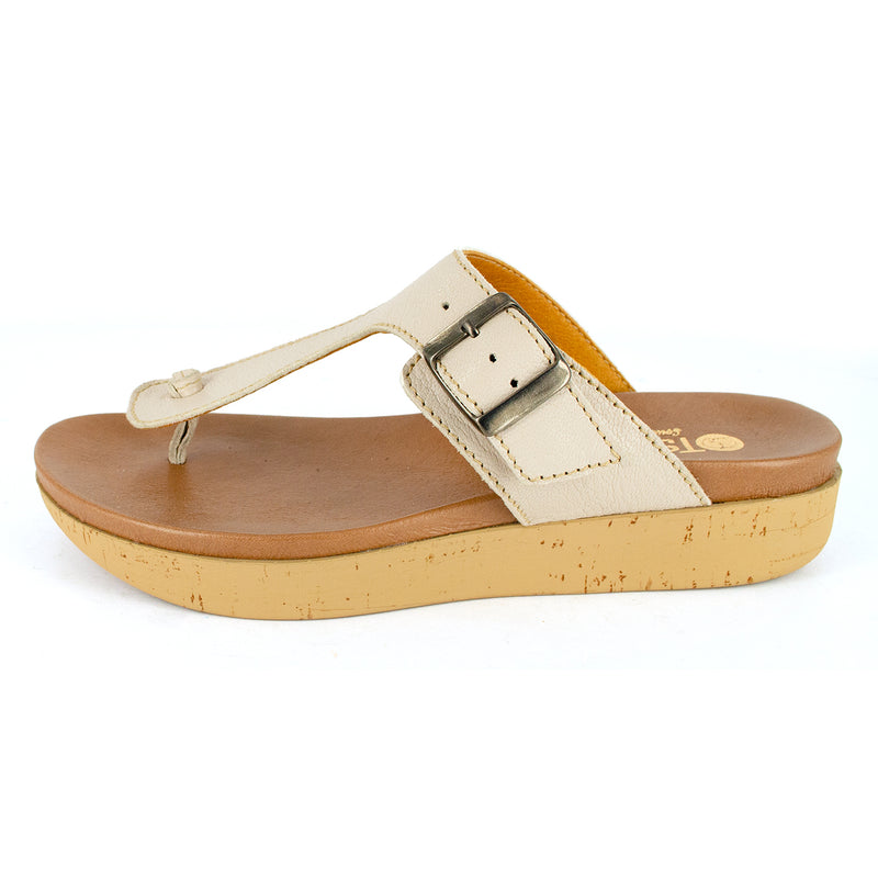 Olufemi : Ladies Leather Sandal in Cream Cayak