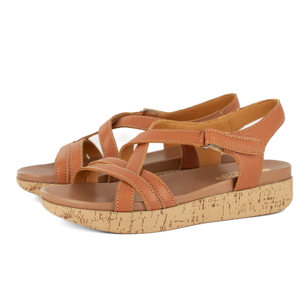 Luanda : Ladies Leather Sandal in Oak Cayak