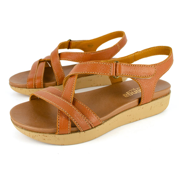 Luanda : Ladies Leather Sandal in Oak Cayak