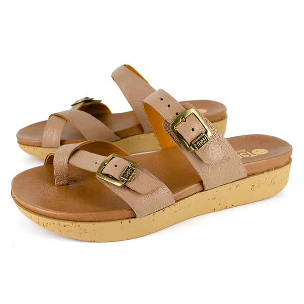 Ashmun : Ladies Leather Sandal in Timber Cayak