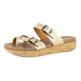 Ashmun : Ladies Leather Sandal in Gold Cow Foil