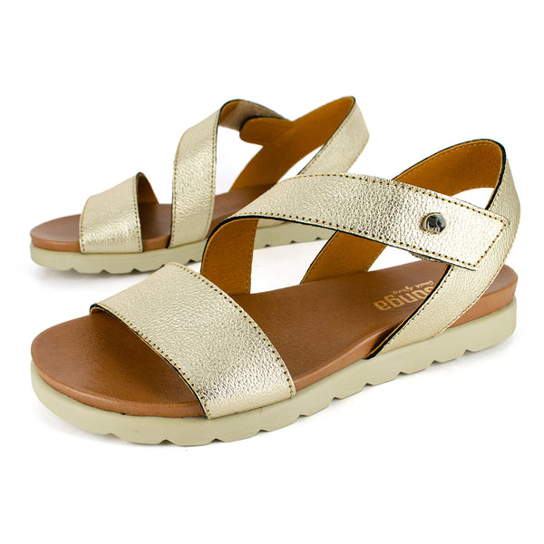 Otavi : Ladies Leather Sandal in Platino Metal Grain