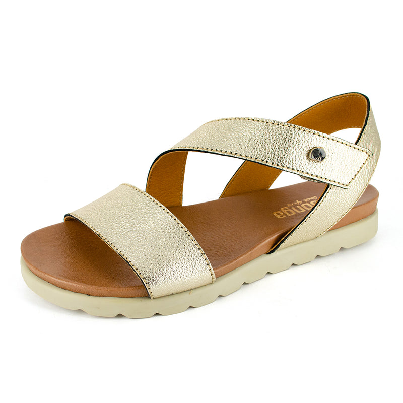 Otavi : Ladies Leather Sandal in Platino Metal Grain