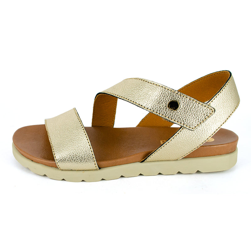 Otavi : Ladies Leather Sandal in Platino Metal Grain