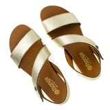 Otavi : Ladies Leather Sandal in Platino Metal Grain