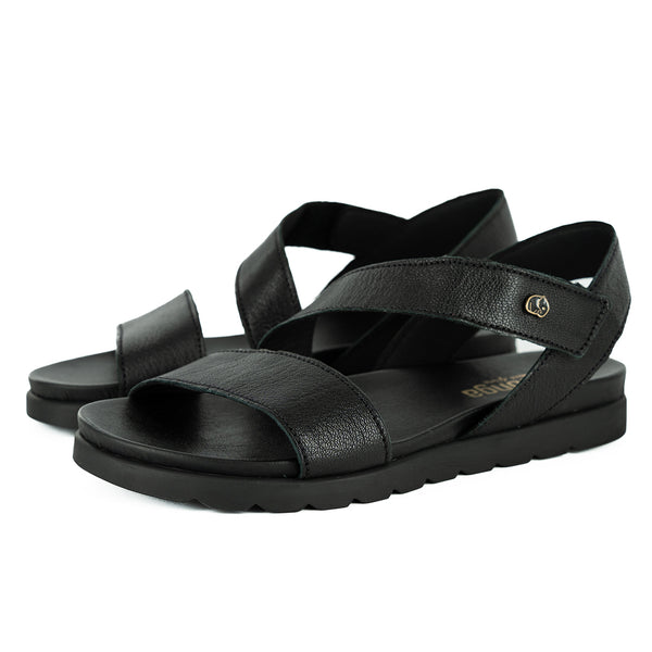 Otavi : Ladies Leather Sandal in Black Cayak