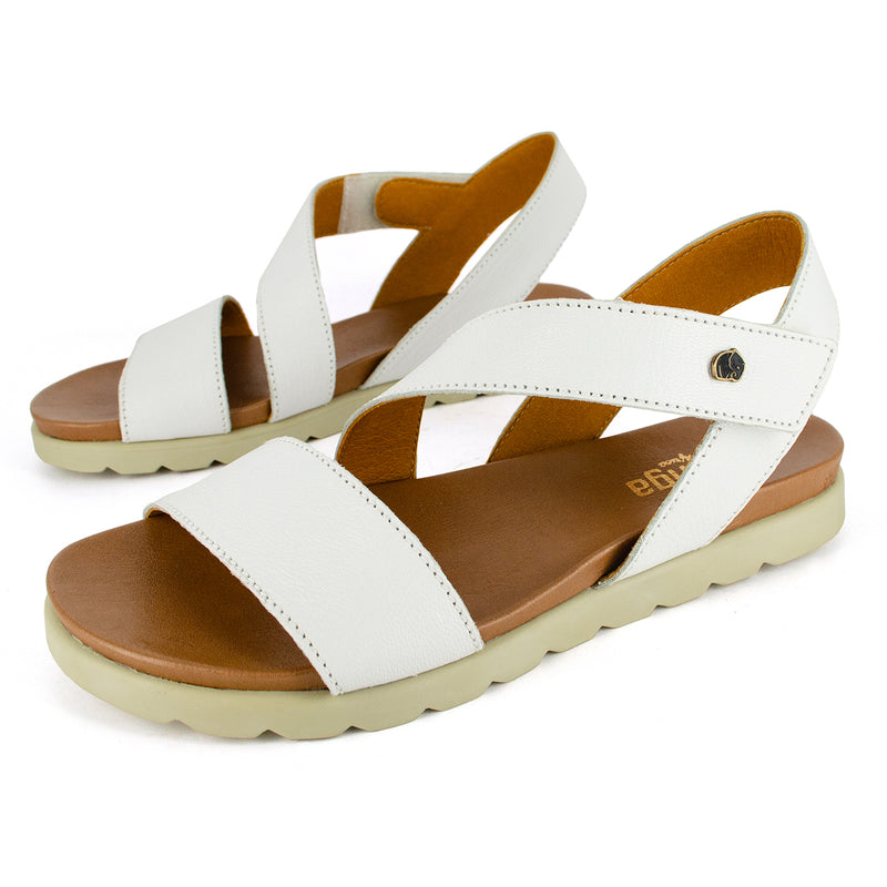 Otavi : Ladies Leather Sandal in White Cayak