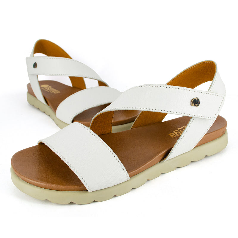 Otavi : Ladies Leather Sandal in White Cayak