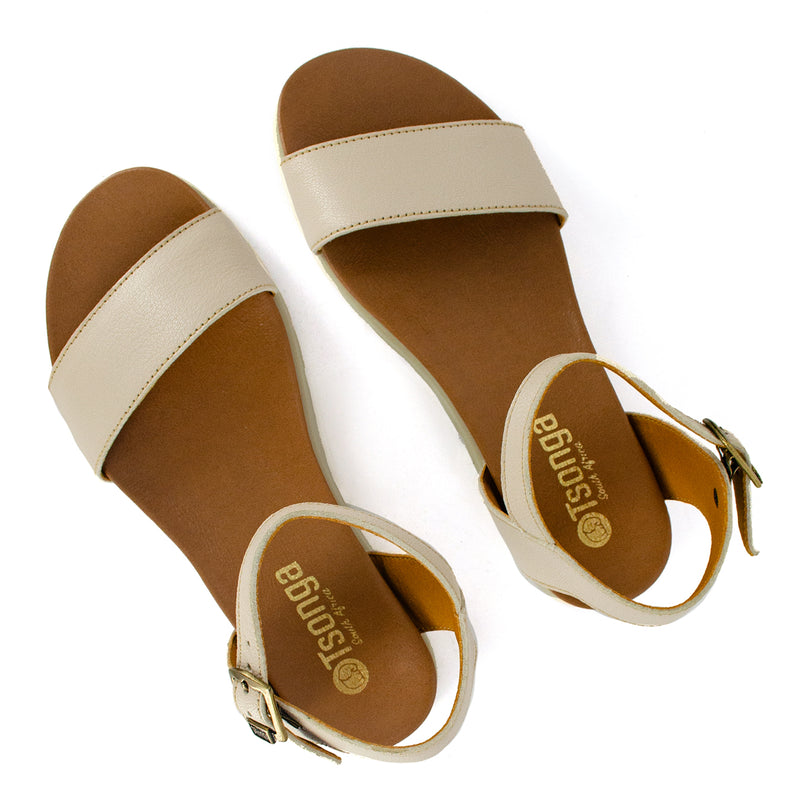 Shebelle : Ladies Leather Sandal in Cream Cayak