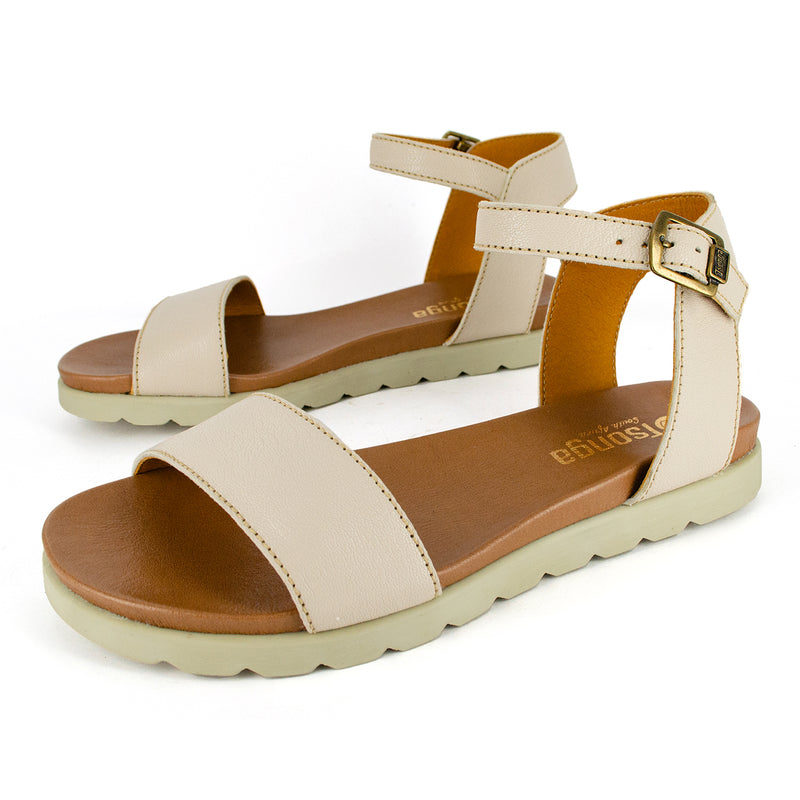 Shebelle : Ladies Leather Sandal in Cream Cayak