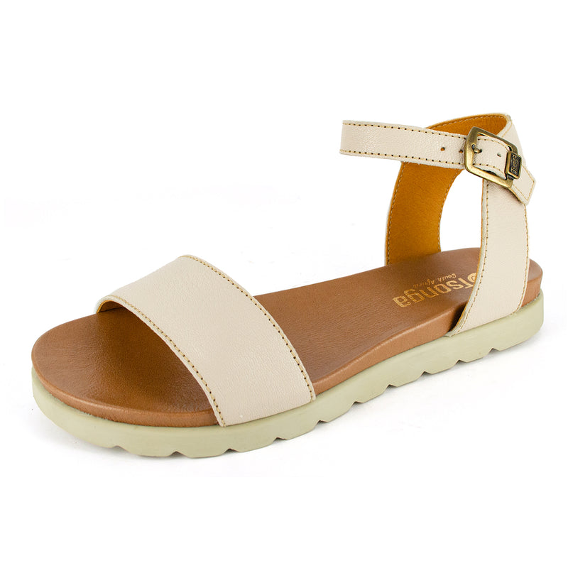 Shebelle : Ladies Leather Sandal in Cream Cayak