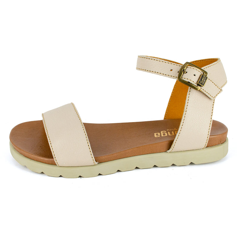 Shebelle : Ladies Leather Sandal in Cream Cayak