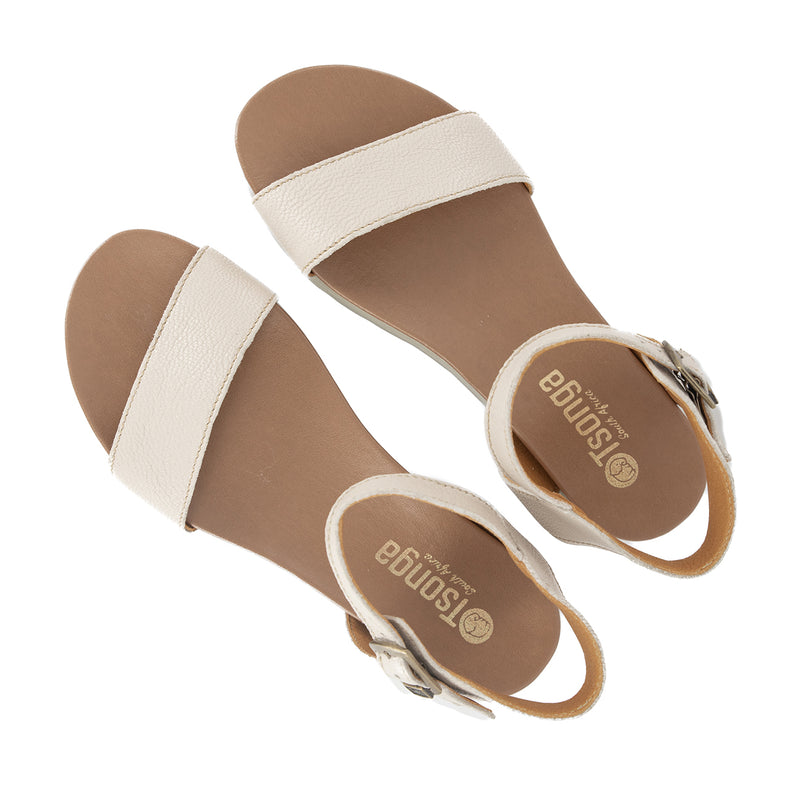 Shebelle : Ladies Leather Sandal in Cream Cayak