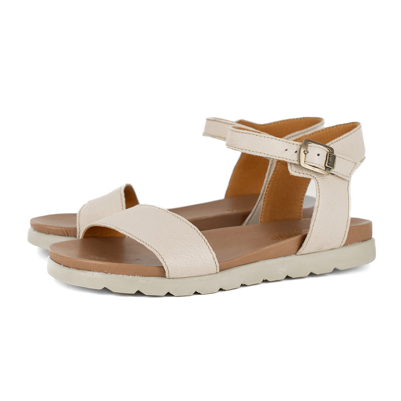 Shebelle : Ladies Leather Sandal in Cream Cayak