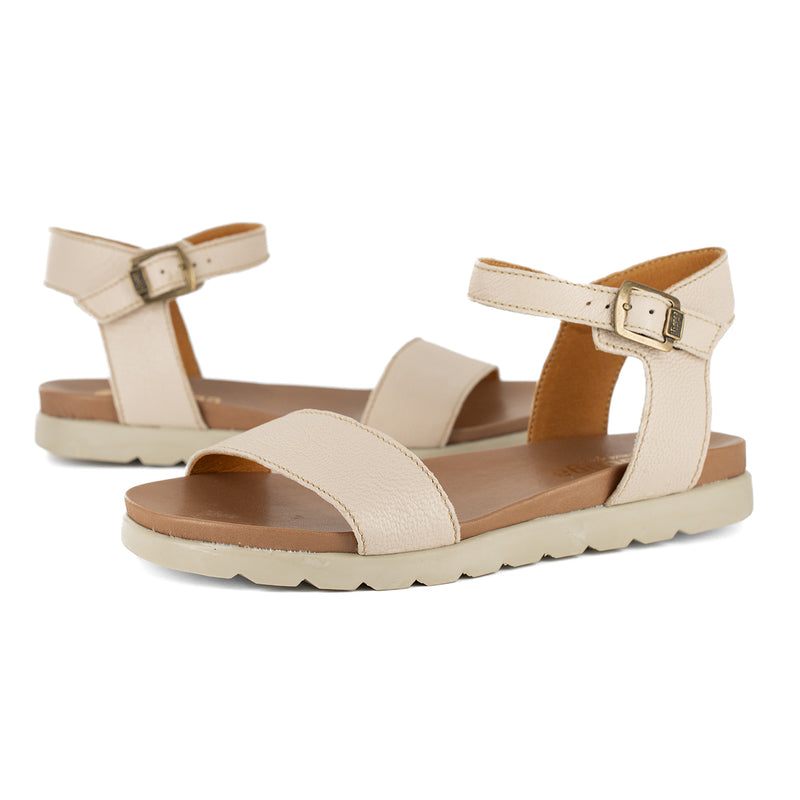 Shebelle : Ladies Leather Sandal in Cream Cayak