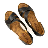 Phunyuka : Ladies High-Heeled Leather Sandal in Black Cayak