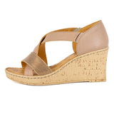 Ekundayo : Ladies High-Heeled Leather Sandal in Timber Cayak & Beige Spirit