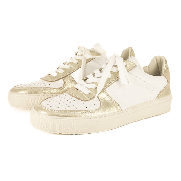 Conakry : Ladies Leather Sneaker in White Cayak & Bark Domus