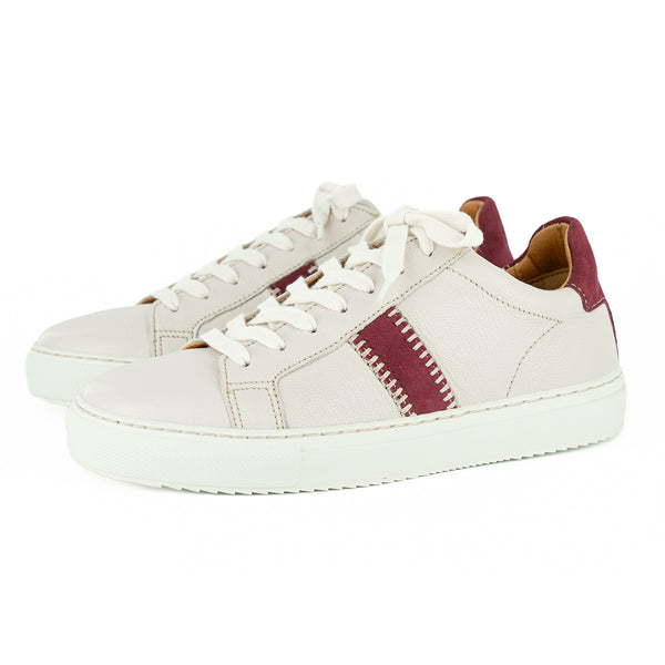 Tripoli : Ladies Leather Sneaker in Cream Cayak Burgandy Velutto