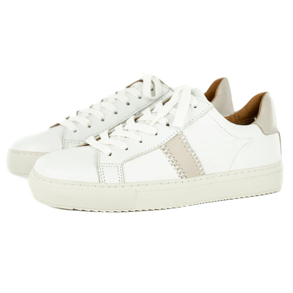 Tripoli : Ladies Leather Sneaker in White & Cream Cayak