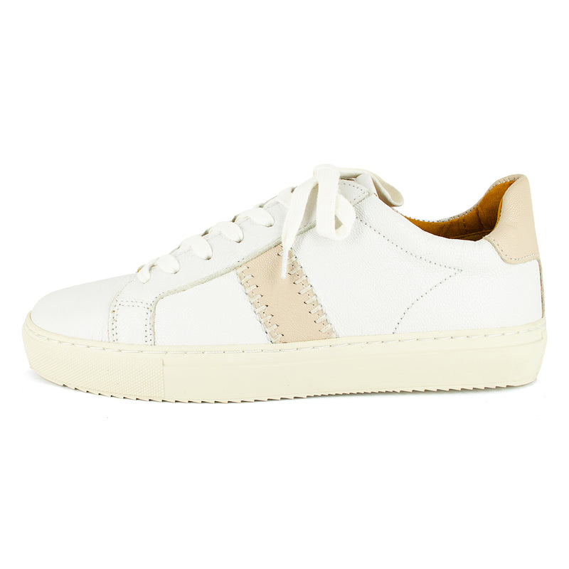 Tripoli : Ladies Leather Sneaker in White & Cream Cayak