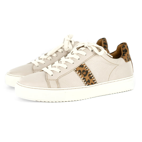 Tripoli : Ladies Leather Sneaker in Cream Cayak & Spotted Lisoto