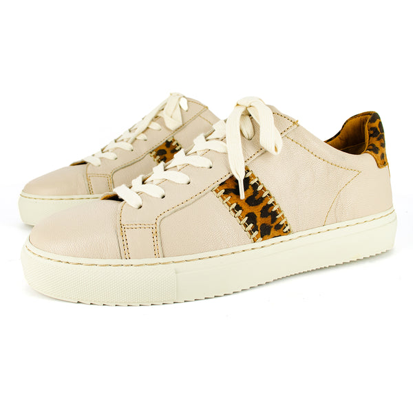 Tripoli : Ladies Leather Sneaker in Cream Cayak & Spotted Lisoto