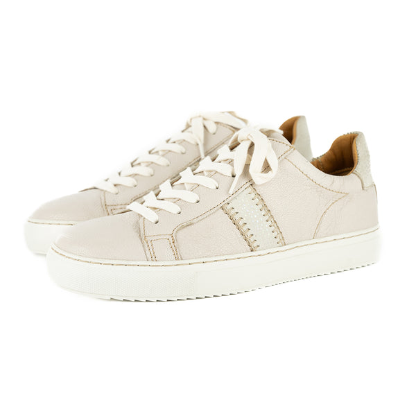 Tripoli : Ladies Leather Sneaker in Cream Cayak & Stone Brillo