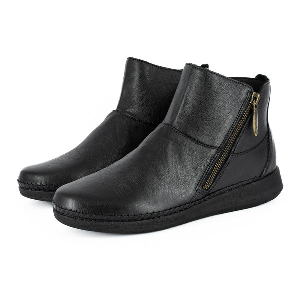 Zinder : Ladies Leather Ankle Boot in Black Natan