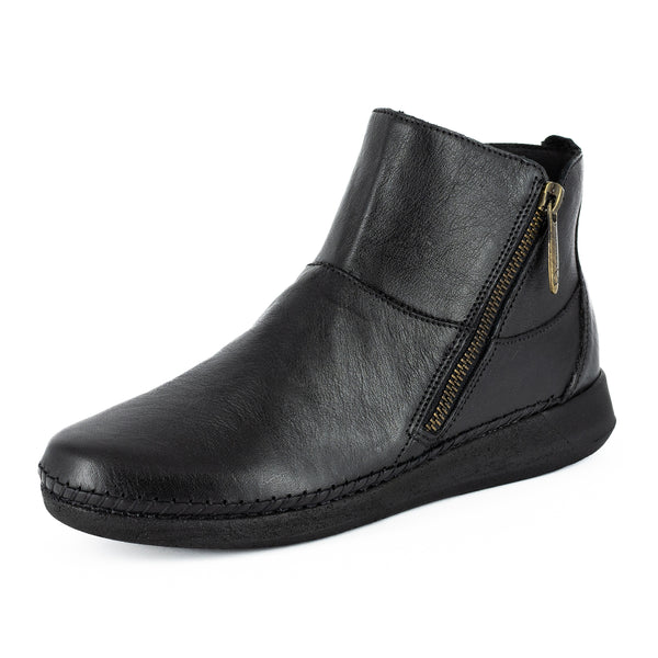 Zinder : Ladies Leather Ankle Boot in Black Natan