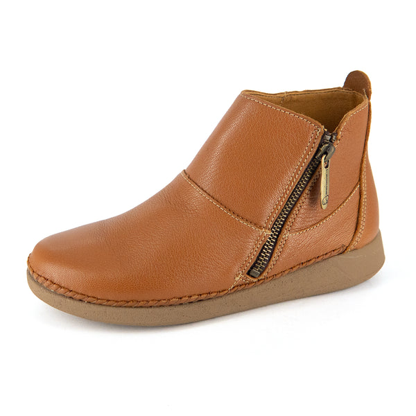 Zinder : Ladies Leather Ankle Boot in Oak Cayak