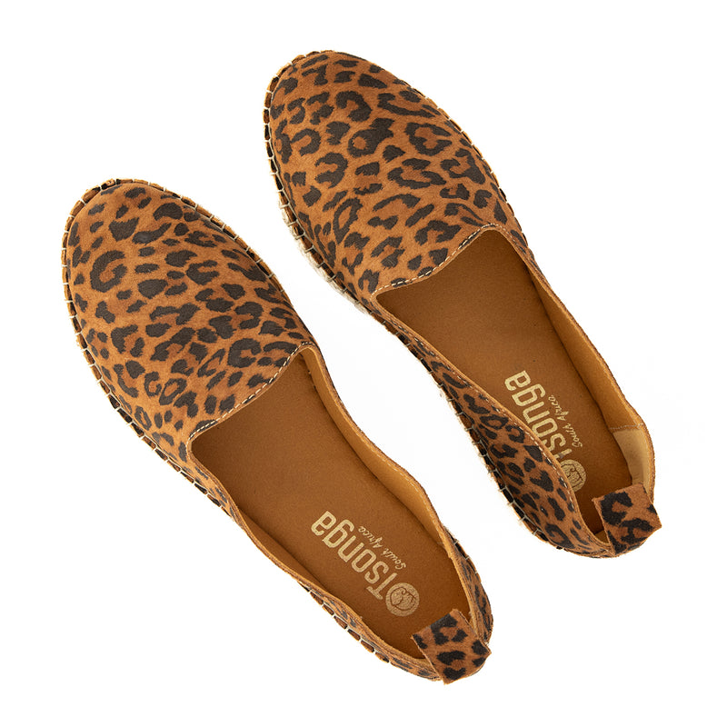 Indzima : Ladies Leather Espadrille Shoe in Spotted Lisoto