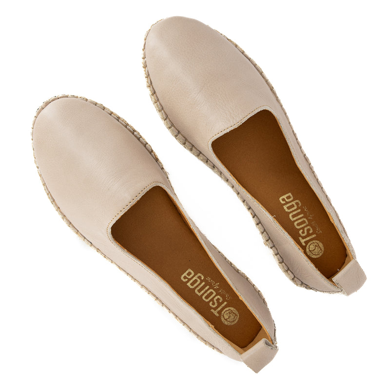 Online Exclusive Outlet Indzima : Ladies Leather Espadrille Shoe in Gravel Vintage