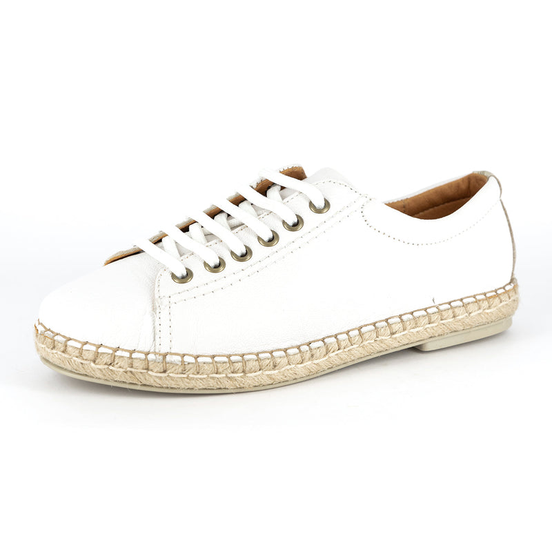 Yebo : Ladies Leather Espadrille Sneaker in White Cayak