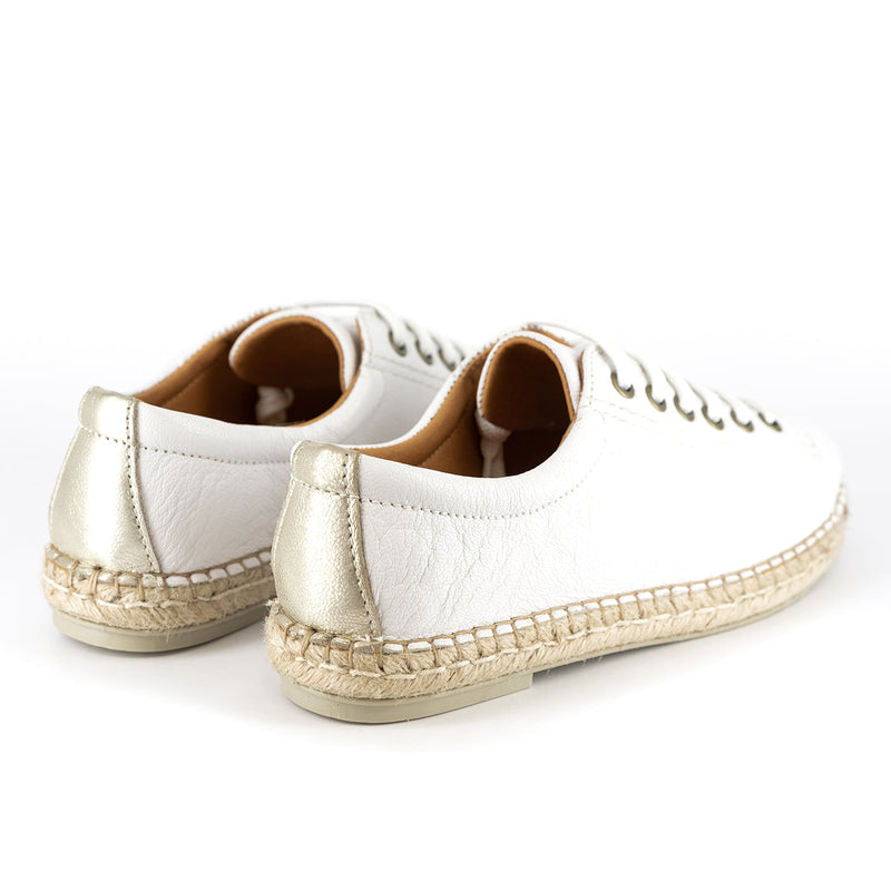 Yebo : Ladies Leather Espadrille Sneaker in White Cayak