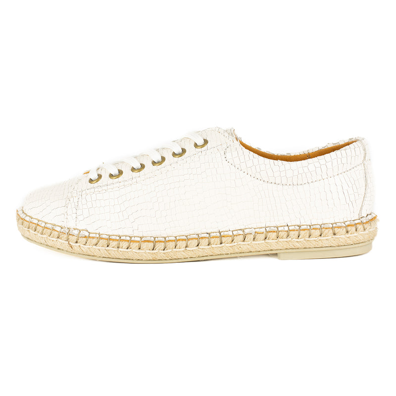 Yebo : Ladies Leather Espadrille Sneaker in White Coco Lux