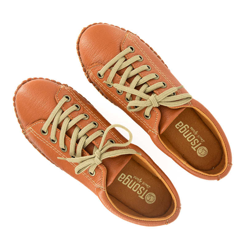 Yebo : Ladies Leather Espadrille Sneaker in Oak Cayak