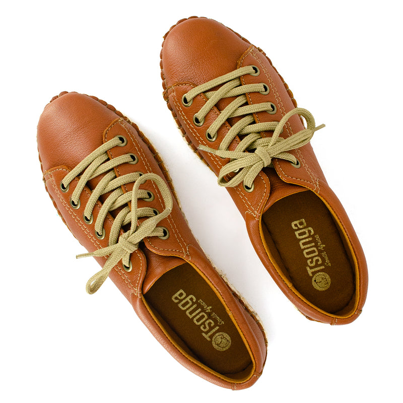 Yebo : Ladies Leather Espadrille Sneaker in Oak Cayak