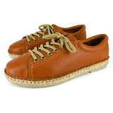 Yebo : Ladies Leather Espadrille Sneaker in Oak Cayak