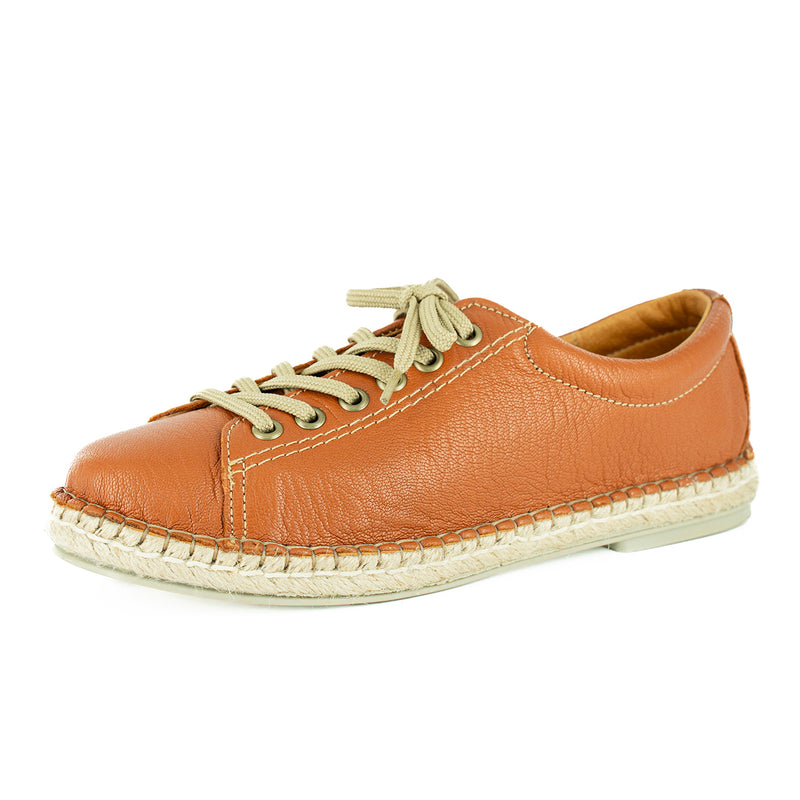 Yebo : Ladies Leather Espadrille Sneaker in Oak Cayak